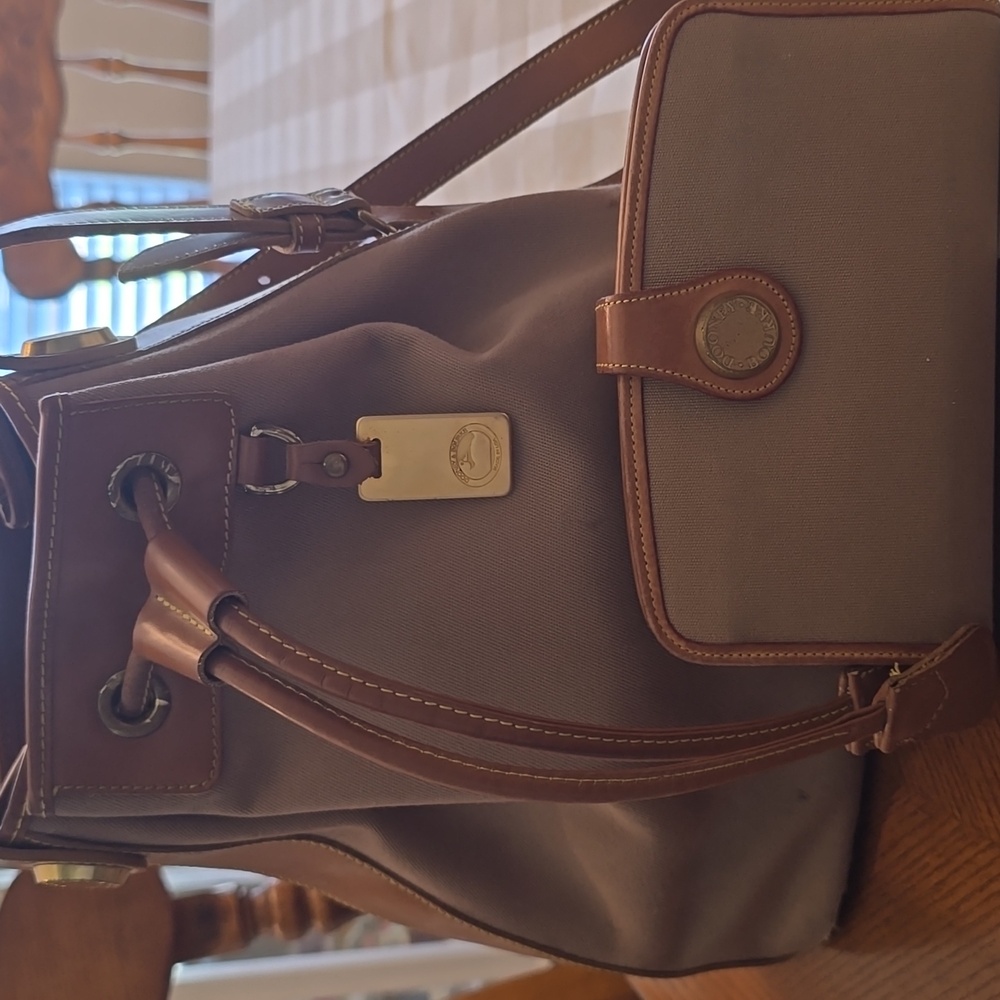 Vintage Dooney & Bourke Khaki Drawstring Canvas Bag And Wallet